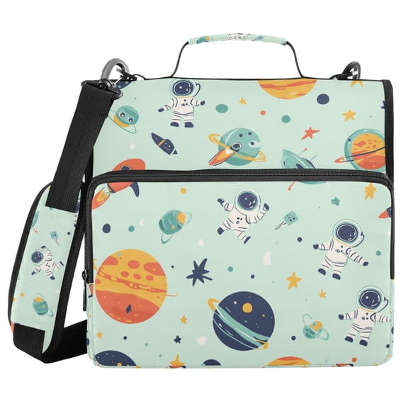 FORMRS Zipper Binder with Shoulder Strap 2-inch Ring 500 Sheet Capacity File Bag, Space Patterns