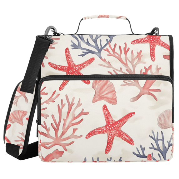 FORMRS Zipper Binder with Shoulder Strap 2-inch Ring 500 Sheet Capacity File Bag, Starfish Seashell