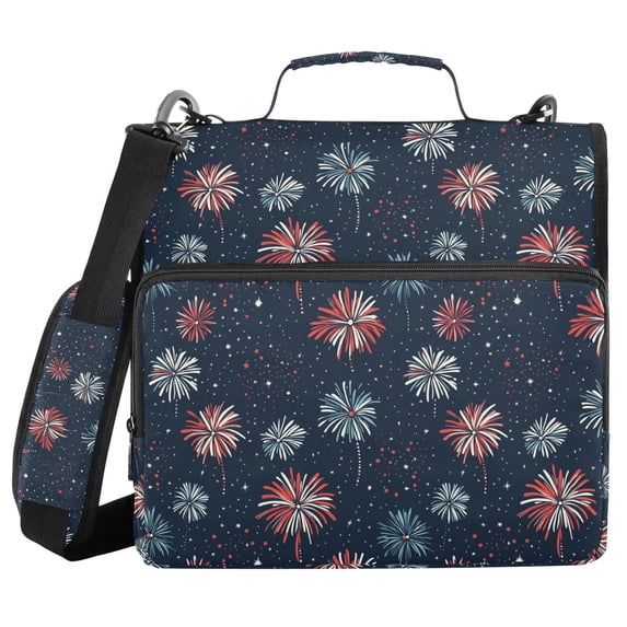 FORMRS Zipper Binder with Shoulder Strap 2-inch Ring 500 Sheet Capacity File Bag, Starry Fireworks Pattern