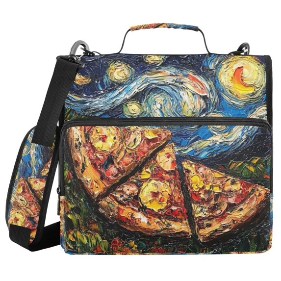FORMRS Zipper Binder with Shoulder Strap 2-inch Ring 500 Sheet Capacity File Bag, Starry Pizza