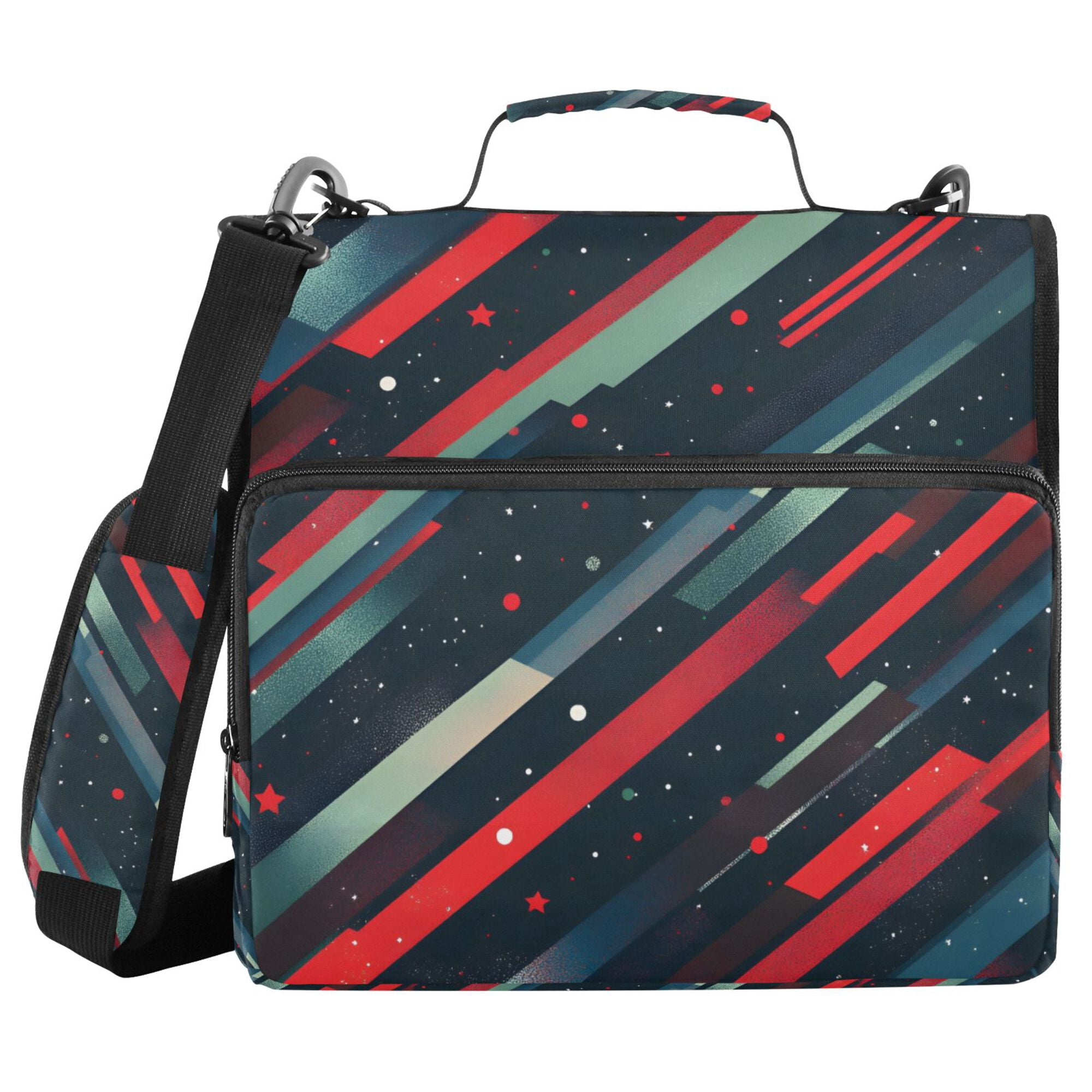 FORMRS Zipper Binder with Shoulder Strap 2-inch Ring 500 Sheet Capacity File Bag, Stars Abstract Lines