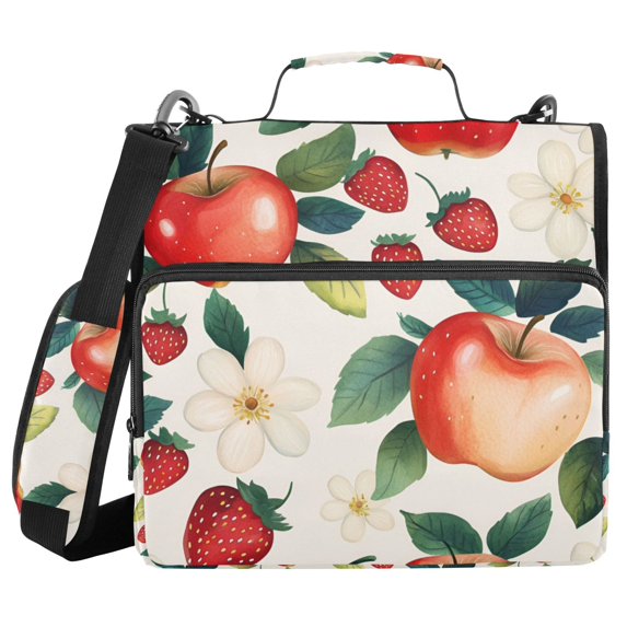 FORMRS Zipper Binder with Shoulder Strap 2-inch Ring 500 Sheet Capacity File Bag, Strawberry Pattern