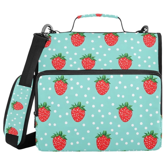 FORMRS Zipper Binder with Shoulder Strap 2-inch Ring 500 Sheet Capacity File Bag, Strawberry Pattern