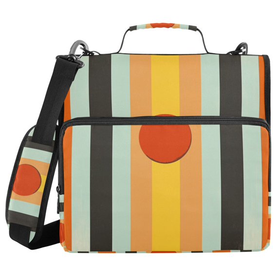 FORMRS Zipper Binder with Shoulder Strap 2-inch Ring 500 Sheet Capacity File Bag, Stripes and Circle