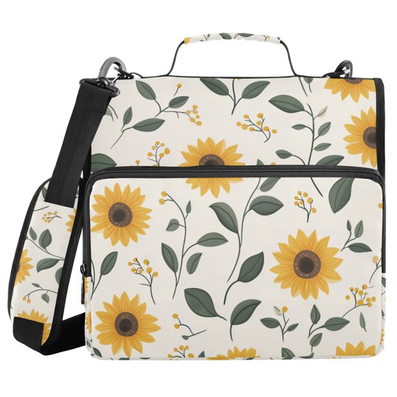 FORMRS Zipper Binder with Shoulder Strap 1.5-inch Ring 500 Sheet Capacity File Bag, Sunflower Pattern