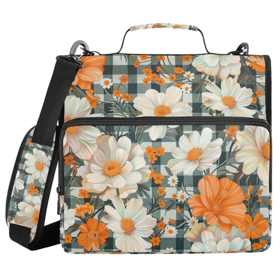 FORMRS Zipper Binder with Shoulder Strap 2-inch Ring 500 Sheet Capacity File Bag, Sunny Blooms