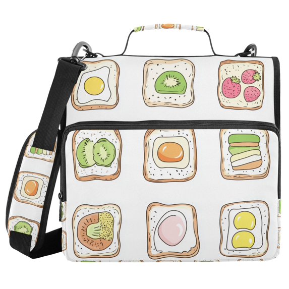 FORMRS Zipper Binder with Shoulder Strap 2-inch Ring 500 Sheet Capacity File Bag, Toasts Pattern