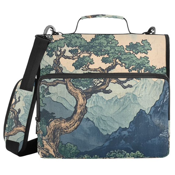 FORMRS Zipper Binder with Shoulder Strap 2-inch Ring 500 Sheet Capacity File Bag, Tree in The Mountains