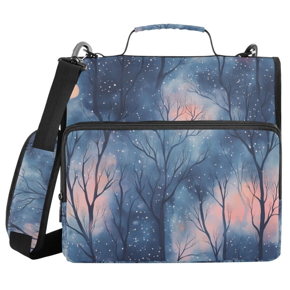 FORMRS Zipper Binder with Shoulder Strap 2-inch Ring 500 Sheet Capacity File Bag, Trees in The Night