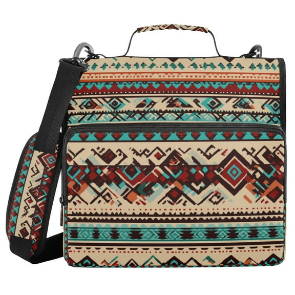 FORMRS Zipper Binder with Shoulder Strap 1.5-inch Ring 500 Sheet Capacity File Bag, Tribal Art