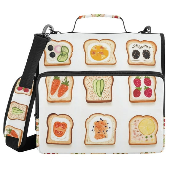 FORMRS Zipper Binder with Shoulder Strap 1.5-inch Ring 500 Sheet Capacity File Bag, Various Toasts