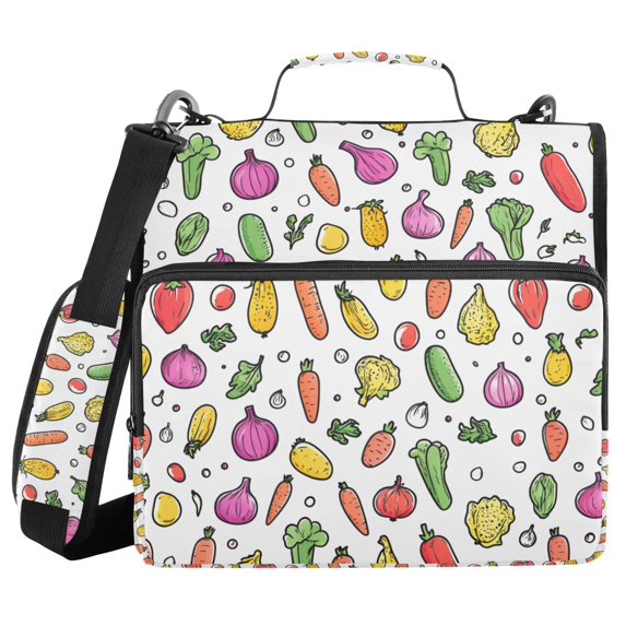FORMRS Zipper Binder with Shoulder Strap 2-inch Ring 500 Sheet Capacity File Bag, Various Vegetables Pattern