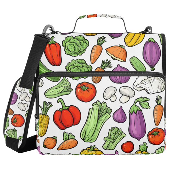 FORMRS Zipper Binder with Shoulder Strap 2-inch Ring 500 Sheet Capacity File Bag, Vegetables Pattern