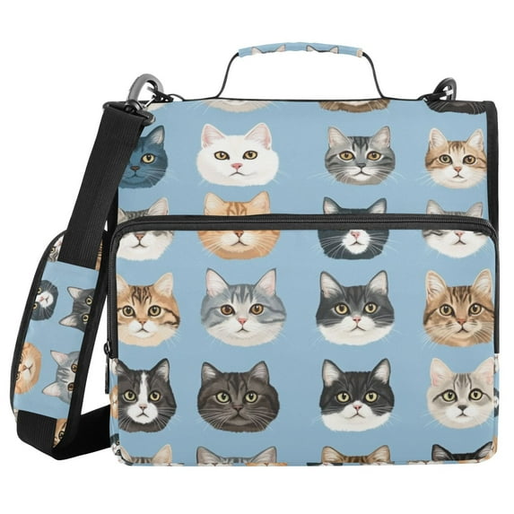 FORMRS Zipper Binder with Shoulder Strap 1.5-inch Ring 500 Sheet Capacity File Bag, Vibrant Cute Cat