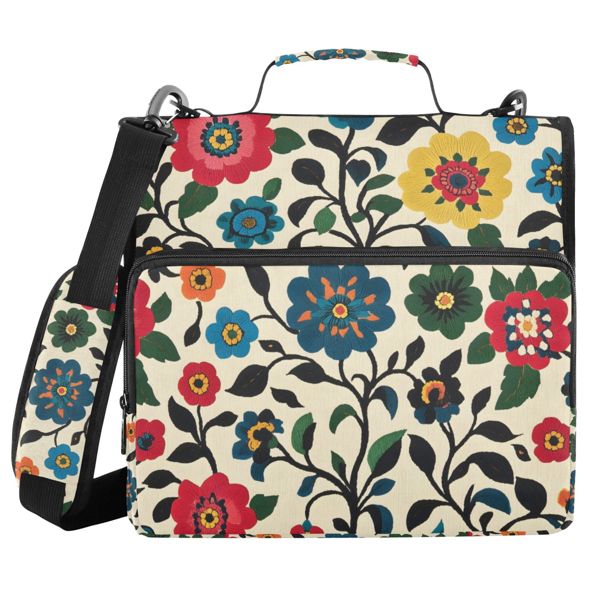FORMRS Zipper Binder with Shoulder Strap 2-inch Ring 500 Sheet Capacity File Bag, Vibrant Floral