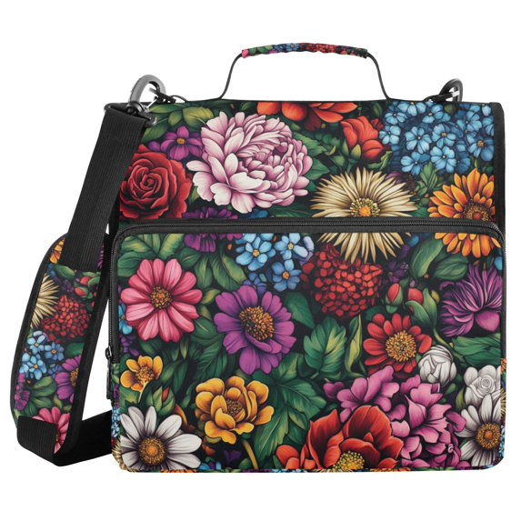 FORMRS Zipper Binder with Shoulder Strap 2-inch Ring 500 Sheet Capacity File Bag, Vibrant Flowers Pattern