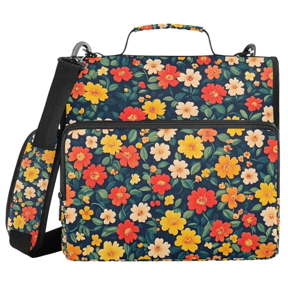 FORMRS Zipper Binder with Shoulder Strap 2-inch Ring 500 Sheet Capacity File Bag, Vibrant Flowers