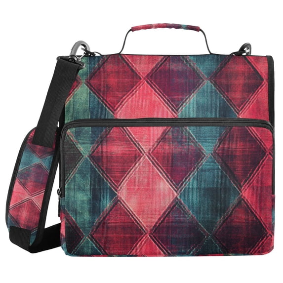 FORMRS Zipper Binder with Shoulder Strap 2-inch Ring 500 Sheet Capacity File Bag, Vibrant Green Tartan Pattern