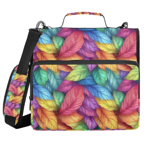 FORMRS Zipper Binder with Shoulder Strap 2-inch Ring 500 Sheet Capacity File Bag, Vibrant Leaves Pattern