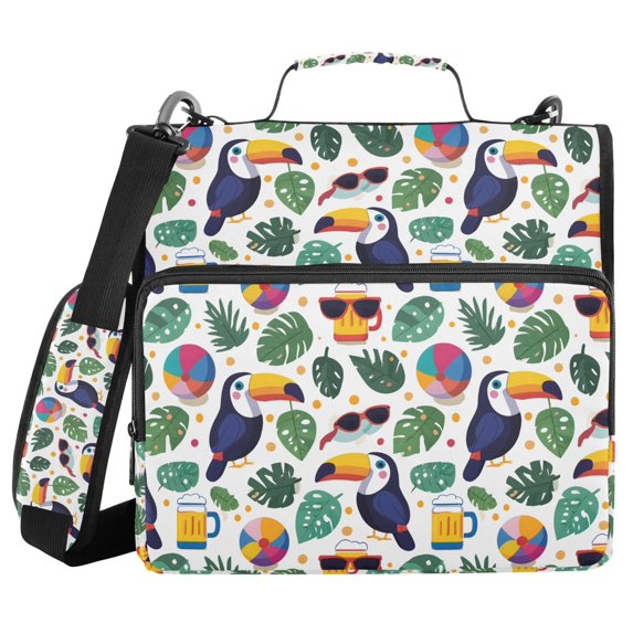 FORMRS Zipper Binder with Shoulder Strap 2-inch Ring 500 Sheet Capacity File Bag, Vibrant Toucans Pattern