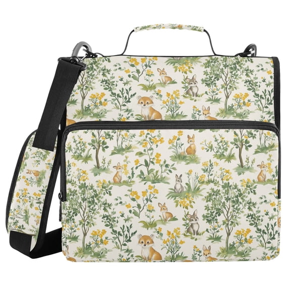 FORMRS Zipper Binder with Shoulder Strap 2-inch Ring 500 Sheet Capacity File Bag, Watercolor Animals Pattern