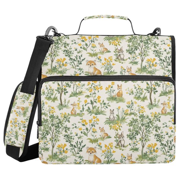FORMRS Zipper Binder with Shoulder Strap 2-inch Ring 500 Sheet Capacity File Bag, Watercolor Animals Pattern