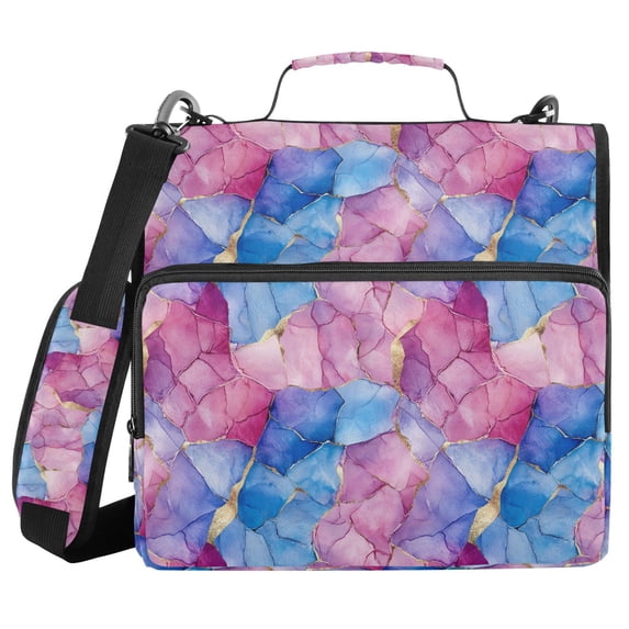 FORMRS Zipper Binder with Shoulder Strap 2-inch Ring 500 Sheet Capacity File Bag, Watercolor Blue Marble Pattern