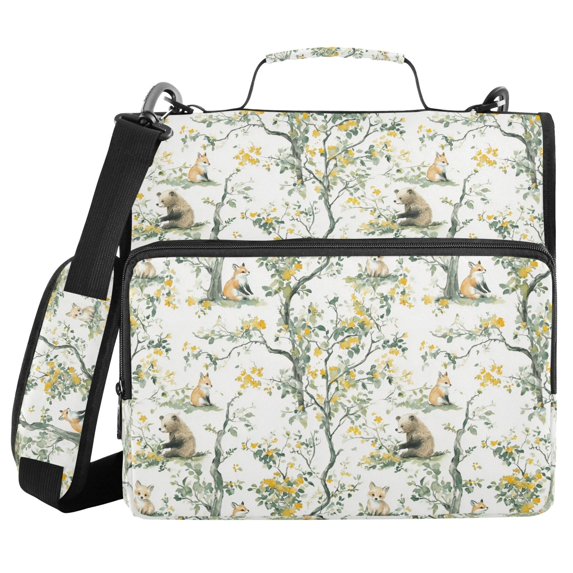 FORMRS Zipper Binder with Shoulder Strap 2-inch Ring 500 Sheet Capacity File Bag, Watercolor Forest Animals