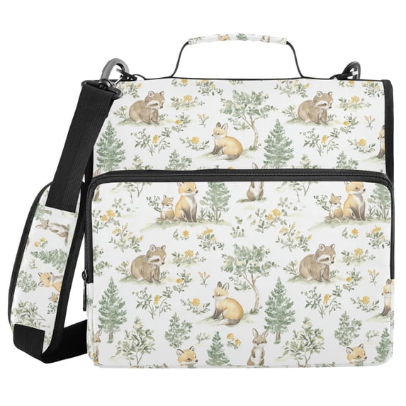 FORMRS Zipper Binder with Shoulder Strap 2-inch Ring 500 Sheet Capacity File Bag, Watercolor Forest Pattern