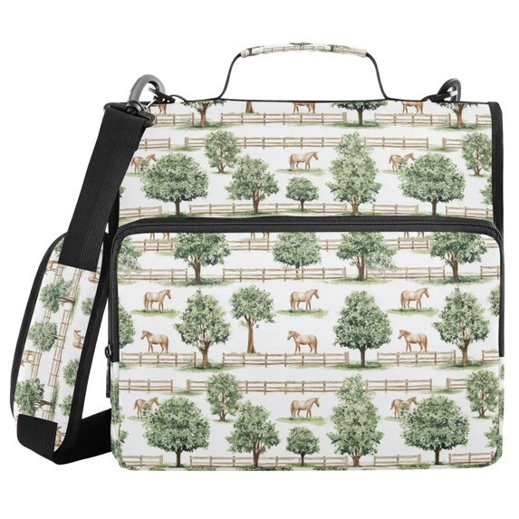 FORMRS Zipper Binder with Shoulder Strap 2-inch Ring 500 Sheet Capacity File Bag, Watercolor Horses Pattern