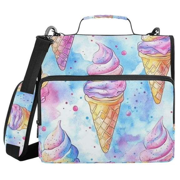 FORMRS Zipper Binder with Shoulder Strap 1.5-inch Ring 500 Sheet Capacity File Bag, Watercolor Ice Cream Pattern