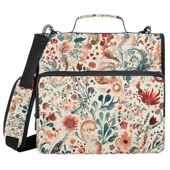 FORMRS Zipper Binder with Shoulder Strap 2-inch Ring 500 Sheet Capacity File Bag, Watercolor Leaves