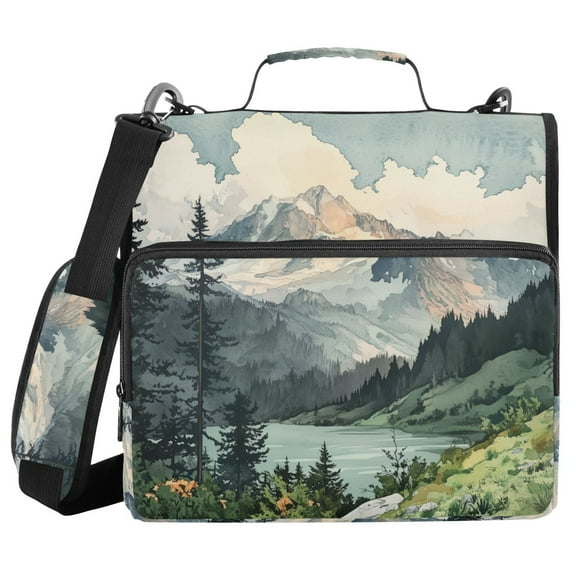 FORMRS Zipper Binder with Shoulder Strap 1.5-inch Ring 500 Sheet Capacity File Bag, Watercolor Mountatin