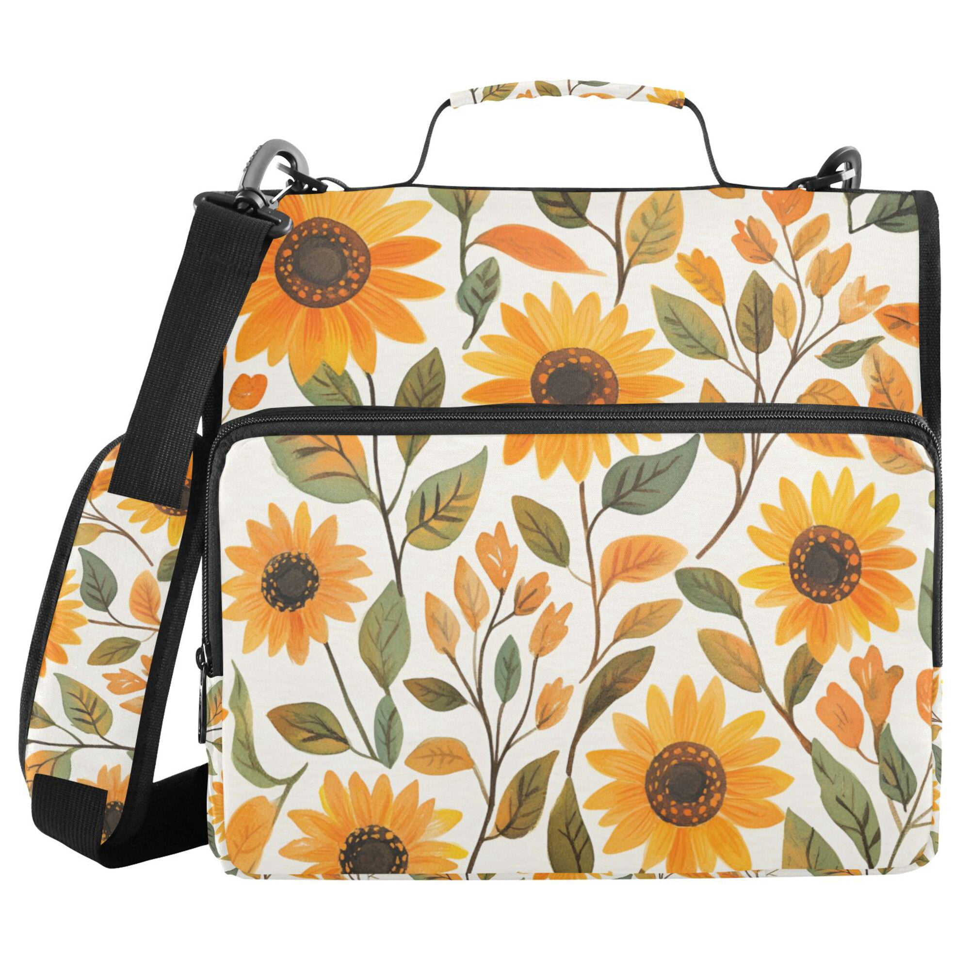 FORMRS Zipper Binder with Shoulder Strap 2-inch Ring 500 Sheet Capacity File Bag, Watercolor Sunflowers