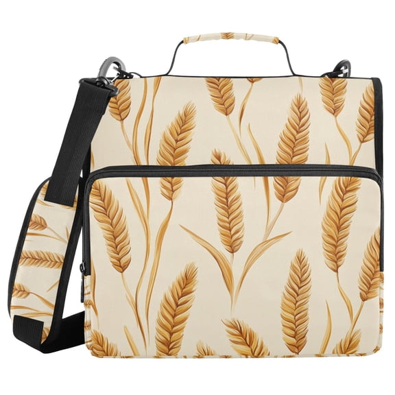 FORMRS Zipper Binder with Shoulder Strap 1.5-inch Ring 500 Sheet Capacity File Bag, Wheat Ears Pattern