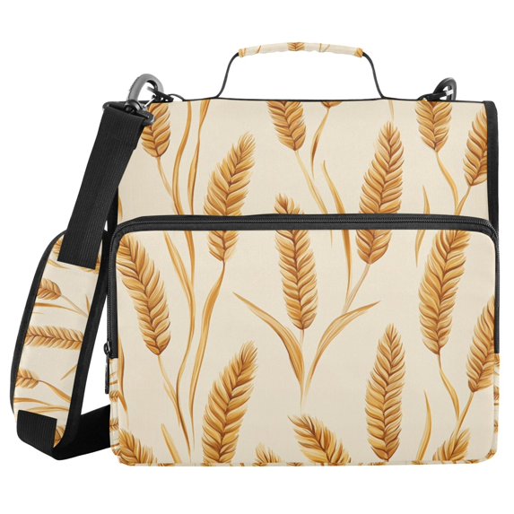 FORMRS Zipper Binder with Shoulder Strap 2-inch Ring 500 Sheet Capacity File Bag, Wheat Ears Pattern