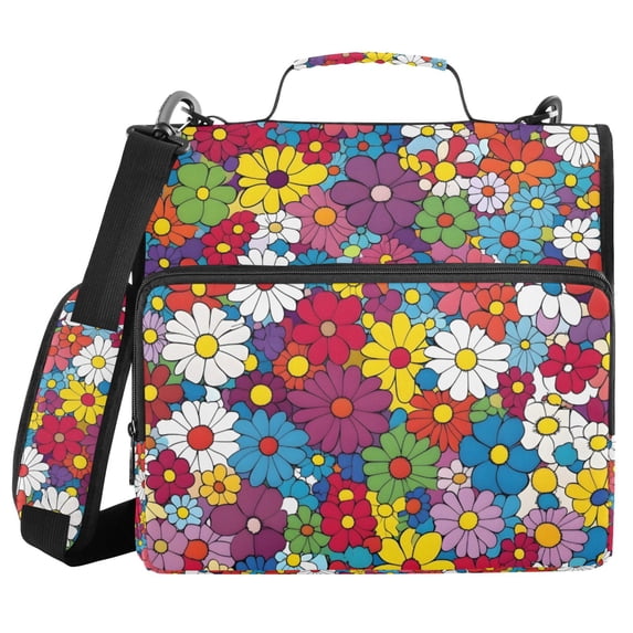 FORMRS Zipper Binder with Shoulder Strap 2-inch Ring 500 Sheet Capacity File Bag, Whimsical Floral