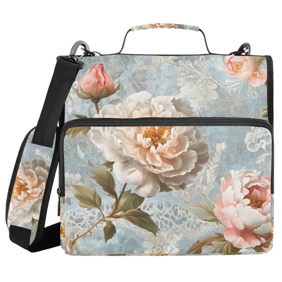 FORMRS Zipper Binder with Shoulder Strap 2-inch Ring 500 Sheet Capacity File Bag, Whimsical Rose