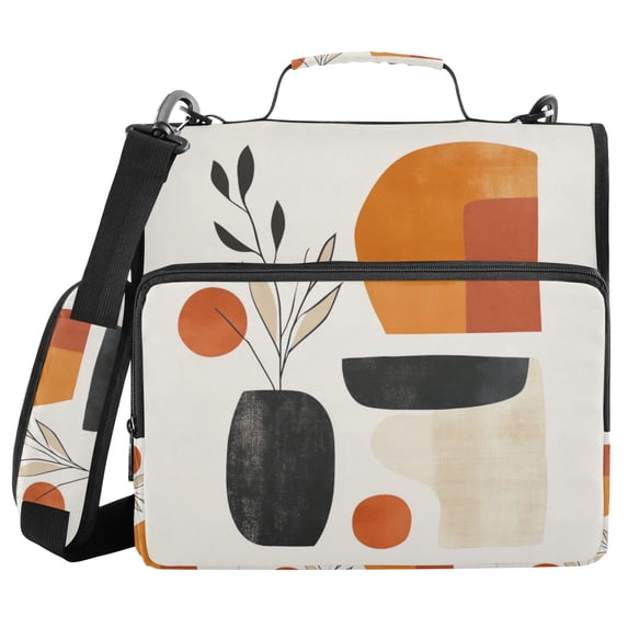 FORMRS Zipper Binder with Shoulder Strap 2-inch Ring 500 Sheet Capacity File Bag, White Abstract Shapes