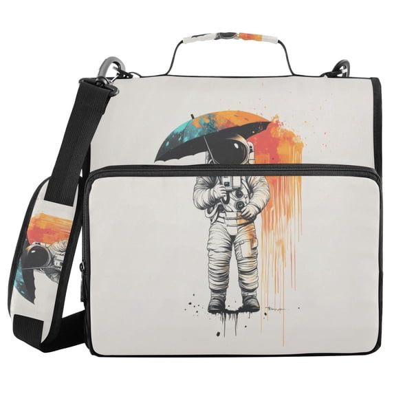 FORMRS Zipper Binder with Shoulder Strap 2-inch Ring 500 Sheet Capacity File Bag, White Astronaut