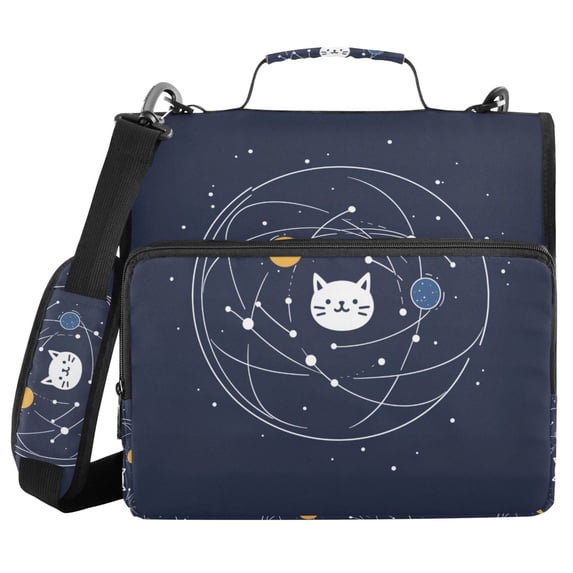 FORMRS Zipper Binder with Shoulder Strap 2-inch Ring 500 Sheet Capacity File Bag, White Cat Planet