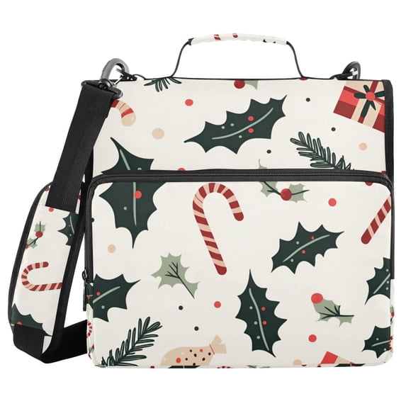 FORMRS Zipper Binder with Shoulder Strap 2-inch Ring 500 Sheet Capacity File Bag, White Christmas Holly
