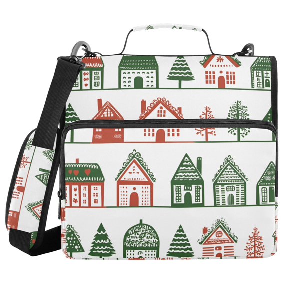 FORMRS Zipper Binder with Shoulder Strap 2-inch Ring 500 Sheet Capacity File Bag, White Christmas House