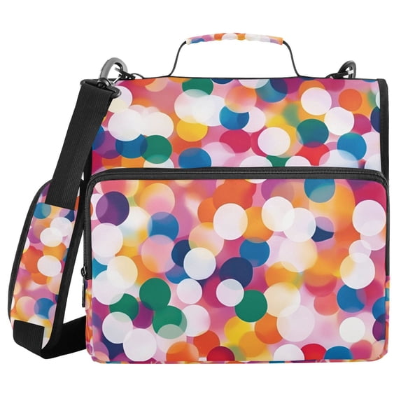 FORMRS Zipper Binder with Shoulder Strap 2-inch Ring 500 Sheet Capacity File Bag, White Colorful Circles