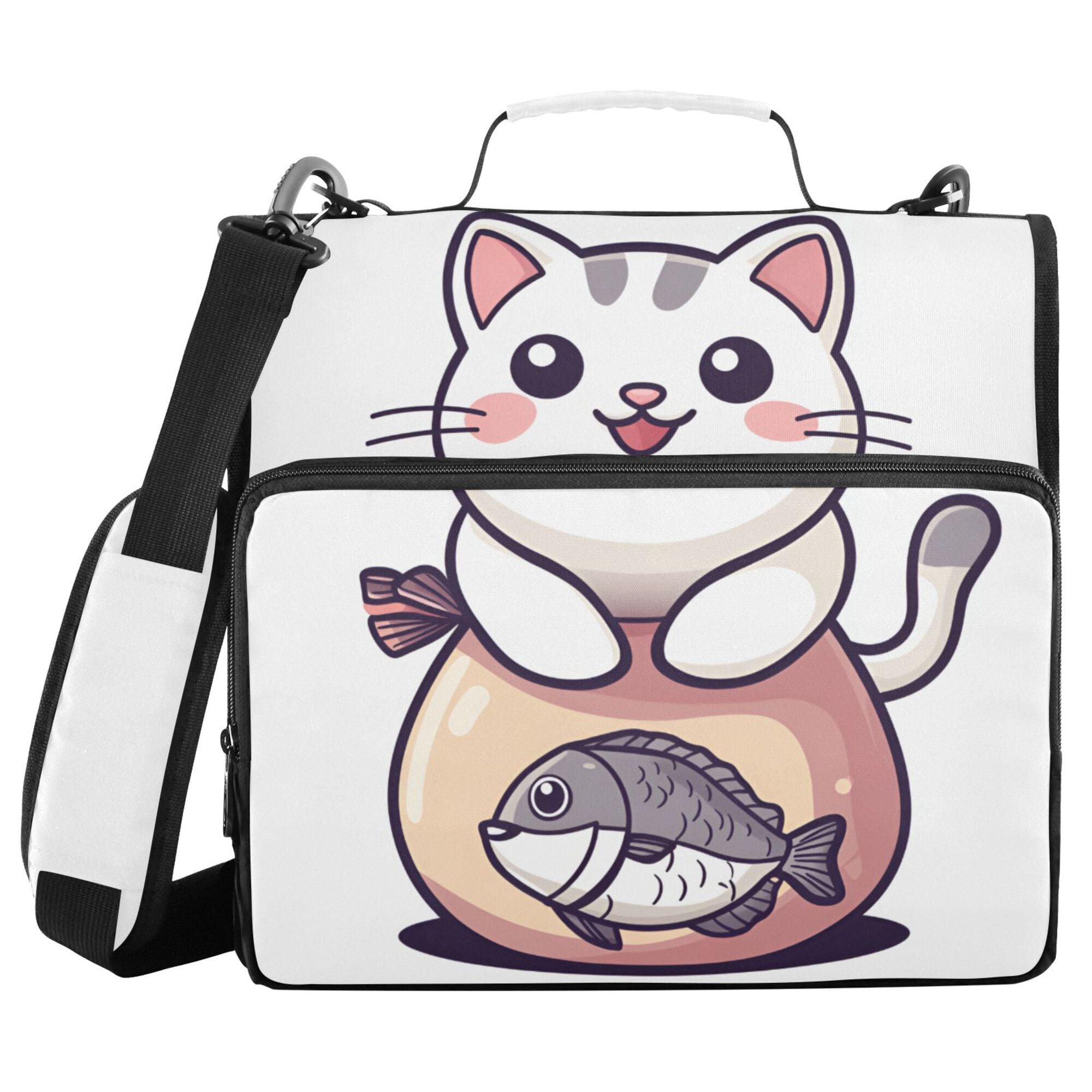 FORMRS Zipper Binder with Shoulder Strap 2-inch Ring 500 Sheet Capacity File Bag, White Cute Cat