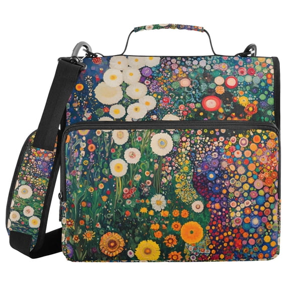 FORMRS Zipper Binder with Shoulder Strap 2-inch Ring 500 Sheet Capacity File Bag, White Floral Garden