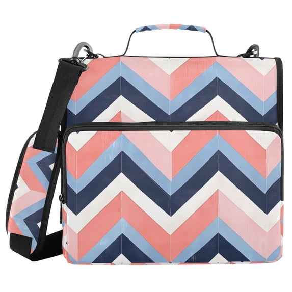 FORMRS Zipper Binder with Shoulder Strap 2-inch Ring 500 Sheet Capacity File Bag, White Geometric