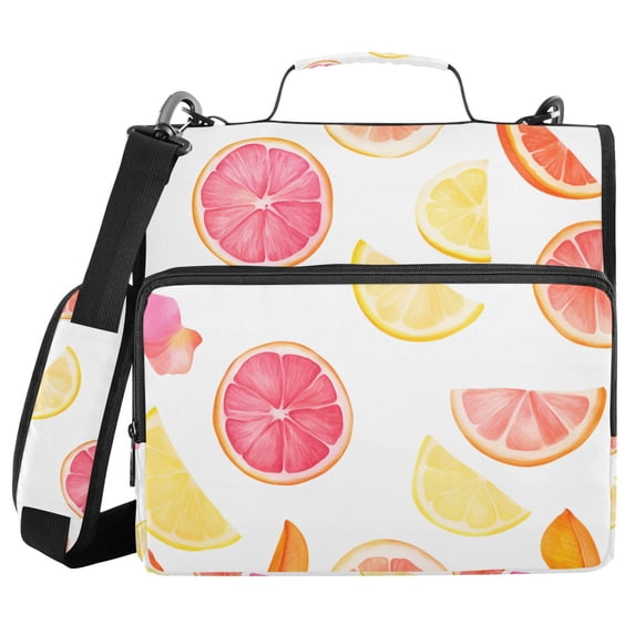 FORMRS Zipper Binder with Shoulder Strap 2-inch Ring 500 Sheet Capacity File Bag, White Grapefruit Slices