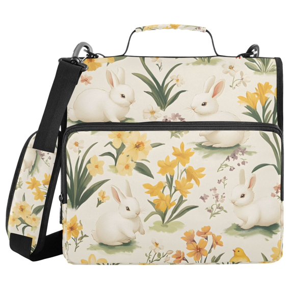 FORMRS Zipper Binder with Shoulder Strap 2-inch Ring 500 Sheet Capacity File Bag, White Rabbits