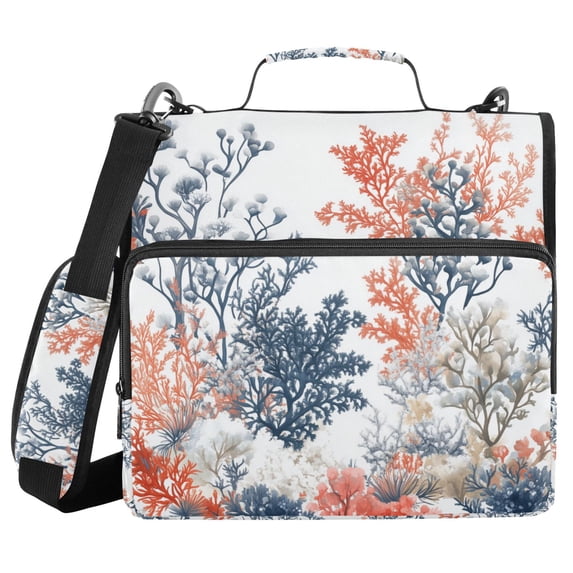 FORMRS Zipper Binder with Shoulder Strap 2-inch Ring 500 Sheet Capacity File Bag, White Sea Plants